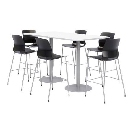 Kfi KFI Table & Stool Set, 72"Lx36"W, White Table With Black Stools OLTFL3672RA-B1922-SL-41-D354-OL2700BR-P